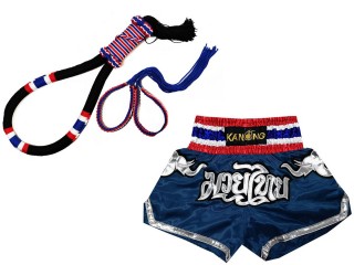 Mongkol Prajead sæt med Muay Thai Shorts: Sæt-Mongkol-Flag-Sort-125-Navy