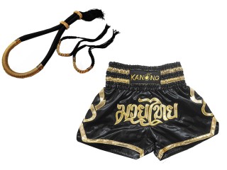 Mongkol Prajead sæt med Muay Thai Shorts: Sæt-Mongkol-ThaiStyle-Sort-Guld-121-Sort