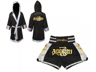 Kanong Personlig Boksning Kappe + Personlig Muay Thai Shorts : Set-141-Sort