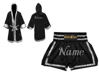 Kanong Personlig Boksning Kappe + Personlig Muay Thai Shorts : Set-140-Sort-Sølv